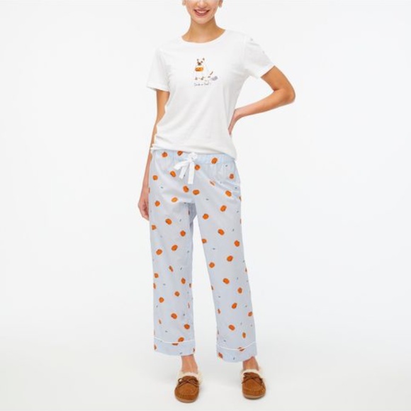 J Crew Rolled cuff Sleep Pajama PJ Pant Pumpkin Shale Blue - Picture 1 of 4